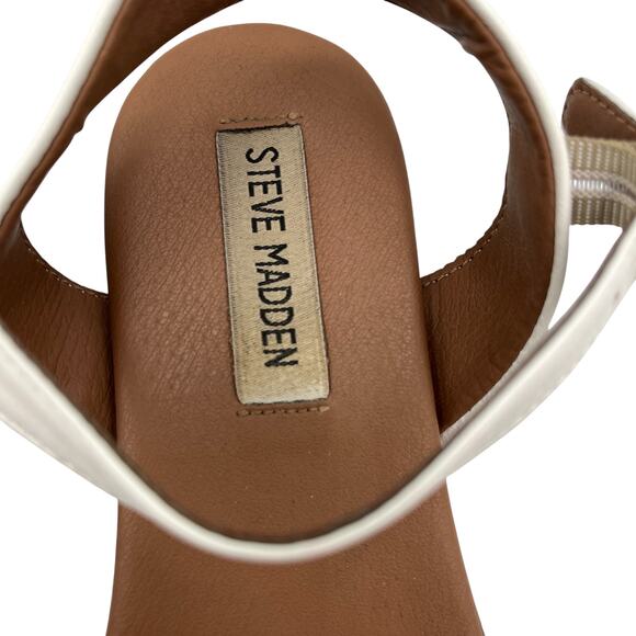 Steve Madden Dina Ankle Strap Leather Flat Sandals White Size 6.5M - Picture 4 of 9